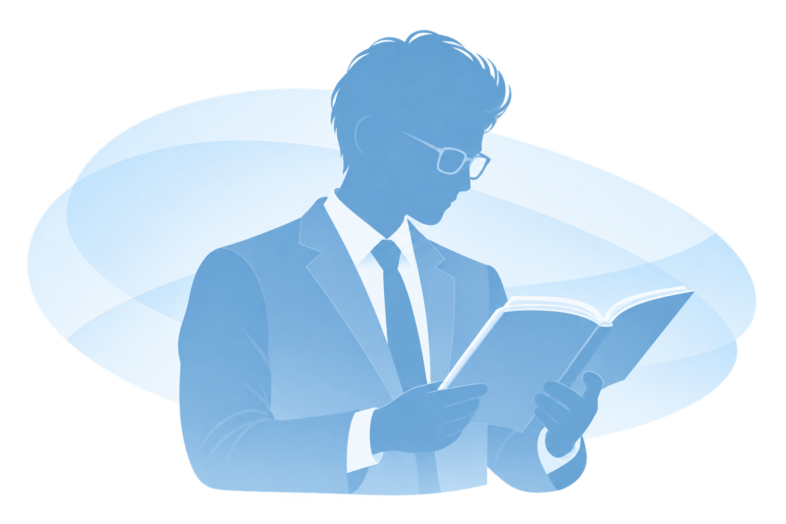 本を読みながら営業に関する言葉を調べるビジネスパーソンのイラスト